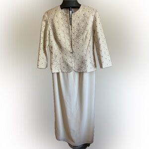Cream special occasion dress & jacket with beaded details